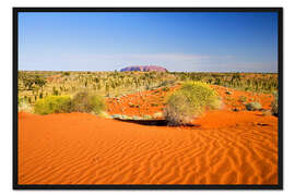 Gerahmter Kunstdruck Outback und Uluru am Horizont