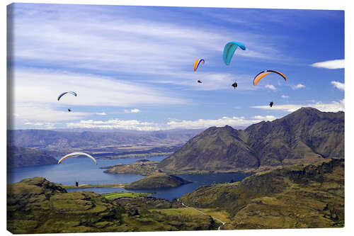 Obraz na płótnie Paragliders over Lake Wanaka