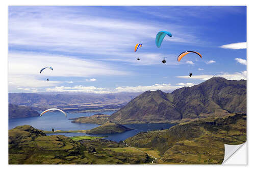 Naklejka na ścianę Paragliders over Lake Wanaka