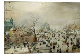 Aluminiumsbilde Winter Landscape with Ice Skaters (detalj)