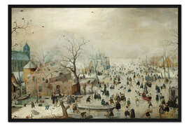 Gerahmter Kunstdruck Winterlandschaft mit Eisläufern (Detail)