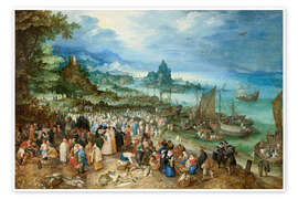 Poster  Seaport with Christ&#039;s Sermon - Jan Brueghel d.Ä.