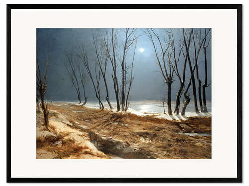 Gerahmter Kunstdruck Landschaft im Winter bei Mondschein
