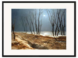 Inramat konsttryck Landscape in Winter at Moonlight