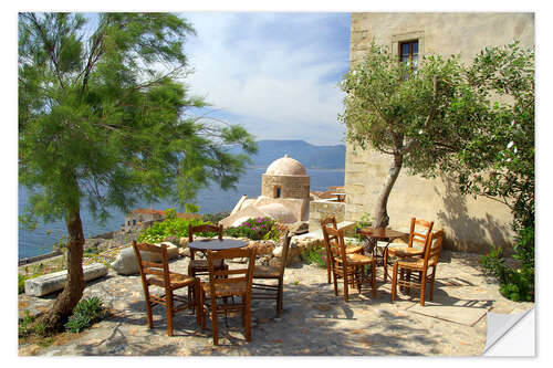 Selvklebende plakat Stone terrace on the Mediterranean Sea