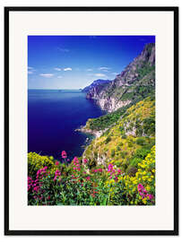 Ingelijste kunstdruk Cliffs with wildflowers