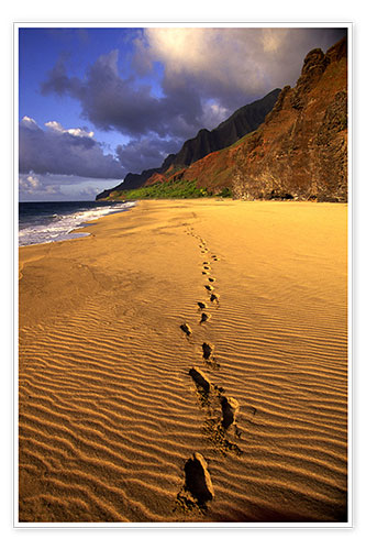 Poster Footprints on Kalalau Beach