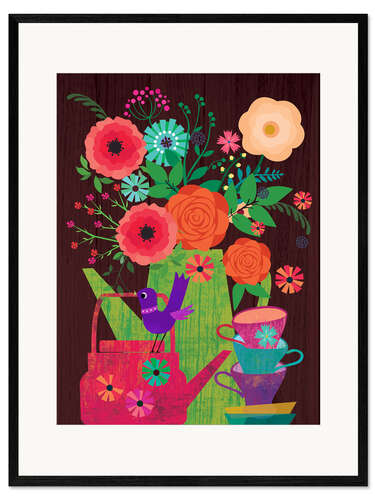 Framed art print Flowers in the Coffee Pot