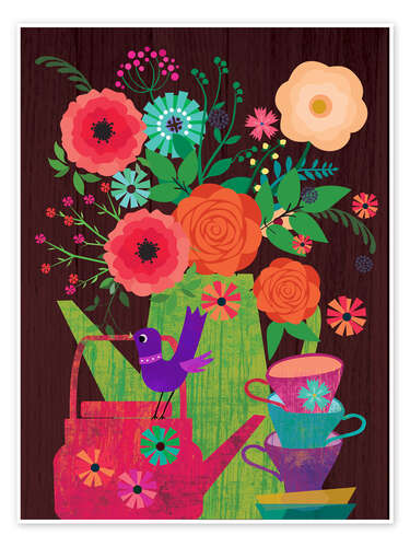 Poster Blumen in der Kaffeekanne