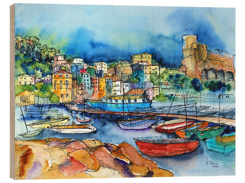 Wood print Lerici Liguria At the harbor