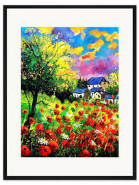 Gerahmter Kunstdruck Landschaft mit Mohnblumen