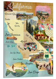 Gallery print Vintage California Map Collage Poster on wooden background