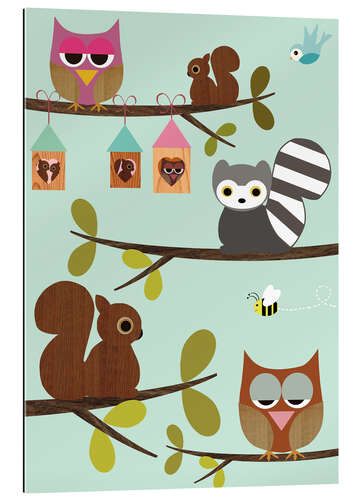 Galleriprint Happy Tree with cute animals - owls, squirrel, racoon