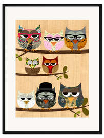 Gerahmter Kunstdruck Nerd-Eulen auf Zweigen - meine Freunde und ich