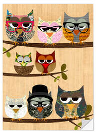 Selvklebende plakat Nerd owls on branches - my friends and me