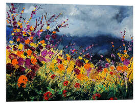 Foam board print Grey sky over a wildflower field