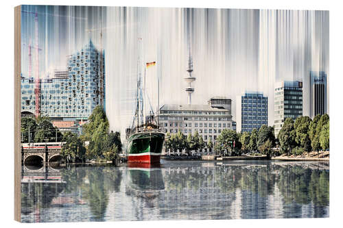 Wood print Hamburg Germany World Skyline