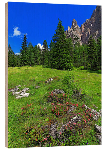 Tableau en bois Montagnes et fleurs