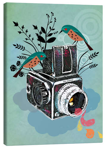 Canvas print Vintage camera with birds