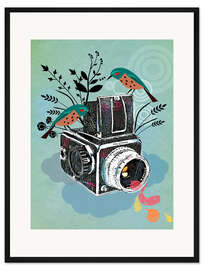 Gerahmter Kunstdruck Vintage-Kamera mit Vögeln