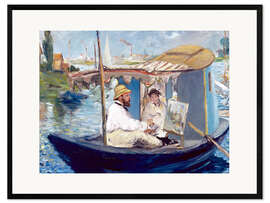 Impressão artística com moldura Monet painting on his studio boat