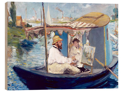 Trätavla Monet painting on his studio boat