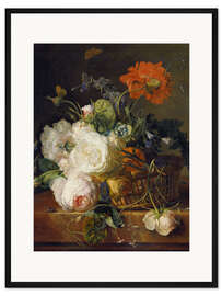 Gerahmter Kunstdruck Korb mit Blumen. (1710/20)