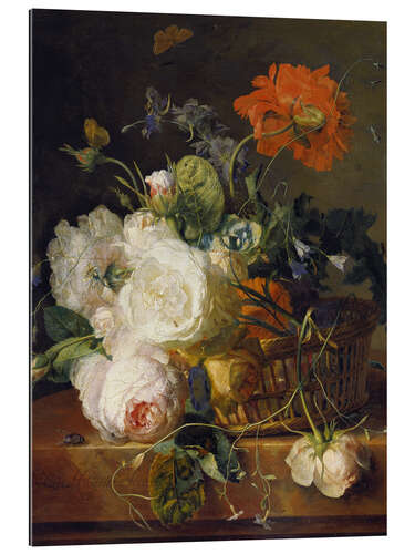 Quadro em plexi-alumínio Basket of flowers. (1710/20)