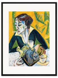 Gerahmter Kunstdruck Erna mit Zigarette (Ernaporträt in Blau)