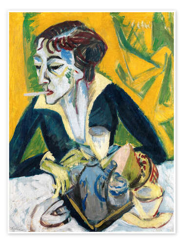Poster Erna with cigarette (Ernaporträt in blue)