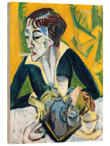 Wood print Erna with a Cigarette