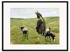 Gerahmter Kunstdruck Frau mit Geißen in den Dünen