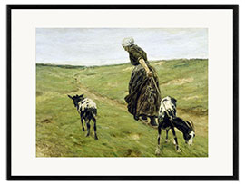Impresión de arte enmarcada Woman with goats in the dunes