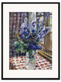 Gerahmter Kunstdruck Glasvase mit Rittersporn. 1924