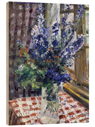 Trätavla Glass vase with Larkspur. 1924