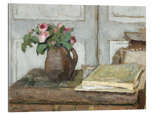 Gallery print Still life with the artist painting set and a vase with moss roses