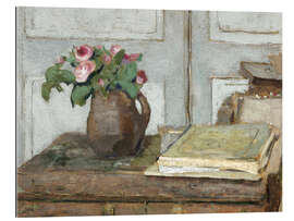 Cuadro de plexi-alu Still life with the artist painting set and a vase with moss roses