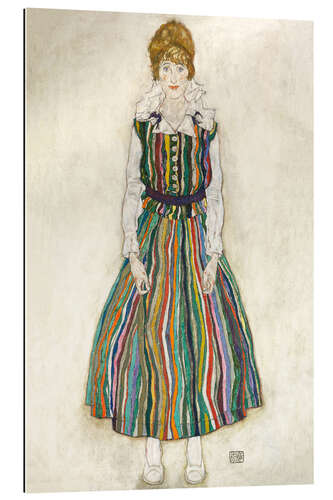 Galleritryk Portrait of the Artist's Wife, Standing (Edith Schiele in Striped Dress)