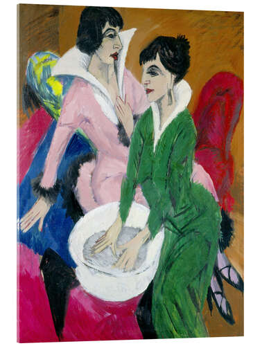 Tableau en verre acrylique Deux femmes avec lavabo; Les soeurs