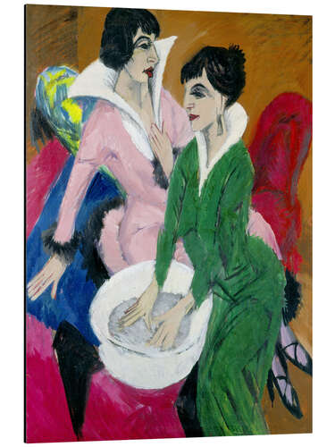 Aluminiumsbilde Two women with washbasin; The sisters