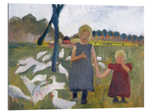 Galleriataulu Children with geese at a drawing well