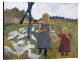 Magnettafel Kinder mit Gänsen am Ziehbrunnen