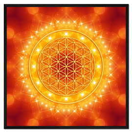 Gerahmter Kunstdruck Blume des Lebens - Goldene Lichtenergie
