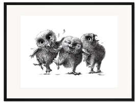 Gerahmter Kunstdruck Drei verrückte Eulen