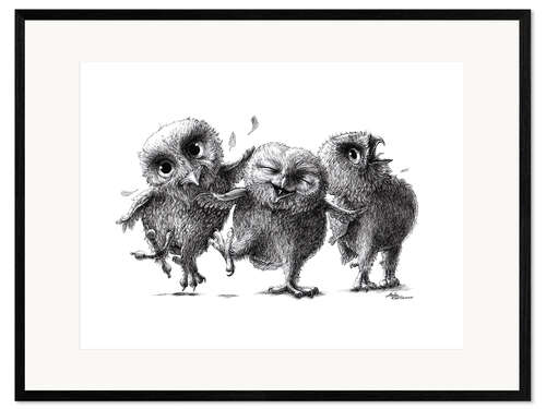 Framed art print Three crazy owls