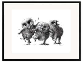 Kunsttryk i ramme Three Crazy Owls