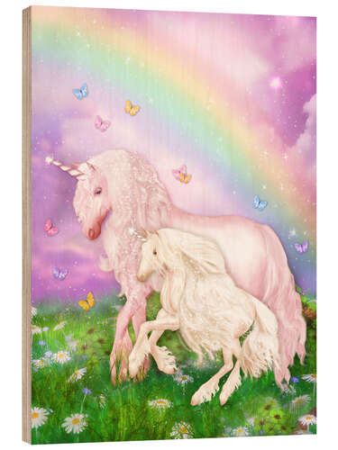 Wood print Unicorn rainbow magic