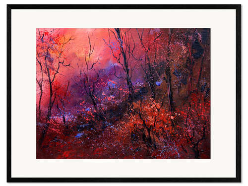 Ingelijste kunstdruk Sunrise in the forest