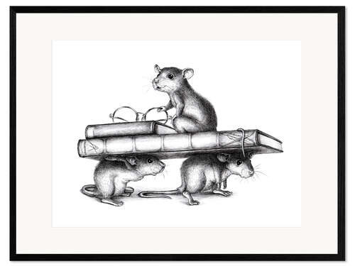 Kunsttryk i ramme Three Rats (avid readers)