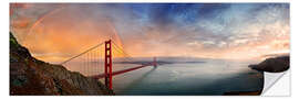 Selvklæbende plakat San Francisco Golden Gate with rainbow